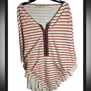 The Sewing Artist Striped V-Neck Poncho with Pocket